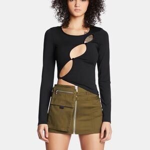 NWT poster girl cutout keyhole long sleeve asymmetrical black crop top small